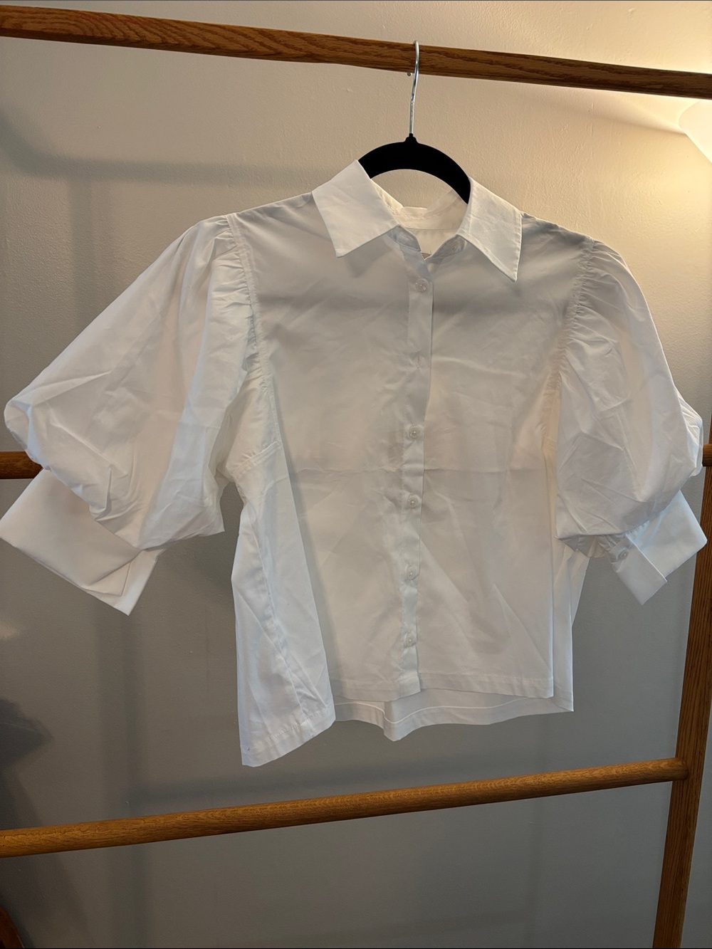 White Puff-Sleeve Button-Front Blouse